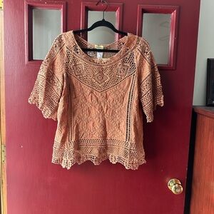 Democracy Crochet Lace Blouse - Tan